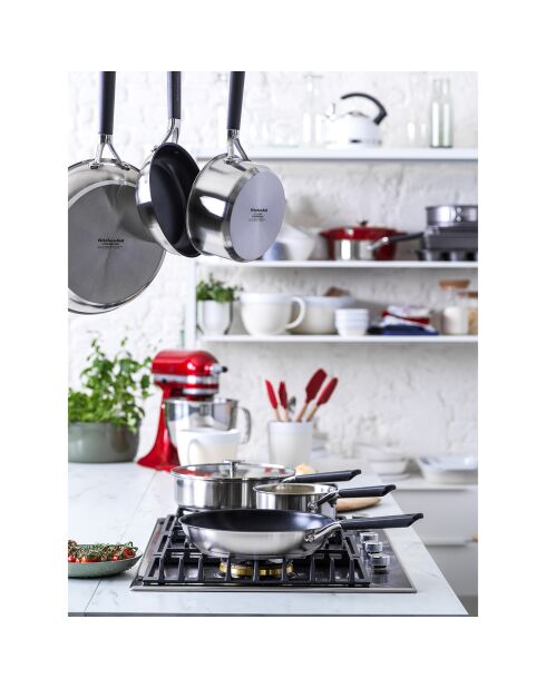 Wok Classic acier inoxydable revêtement céramique 3ply induction argenté/noir - D.28 cm