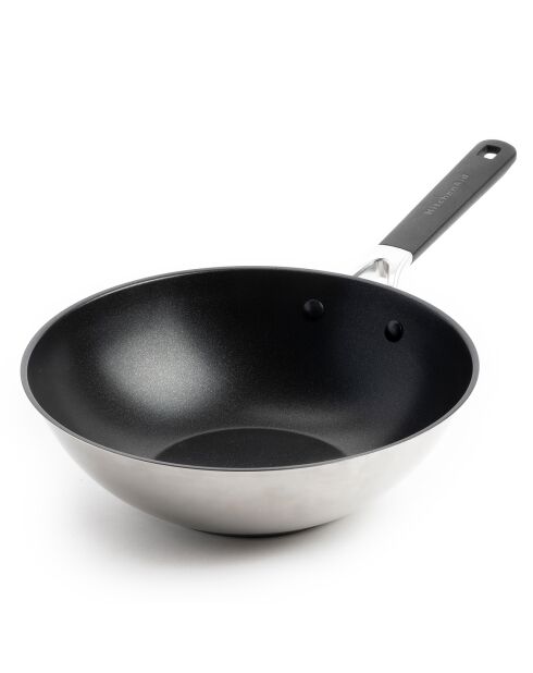 Wok Classic acier inoxydable revêtement céramique 3ply induction argenté/noir - D.28 cm