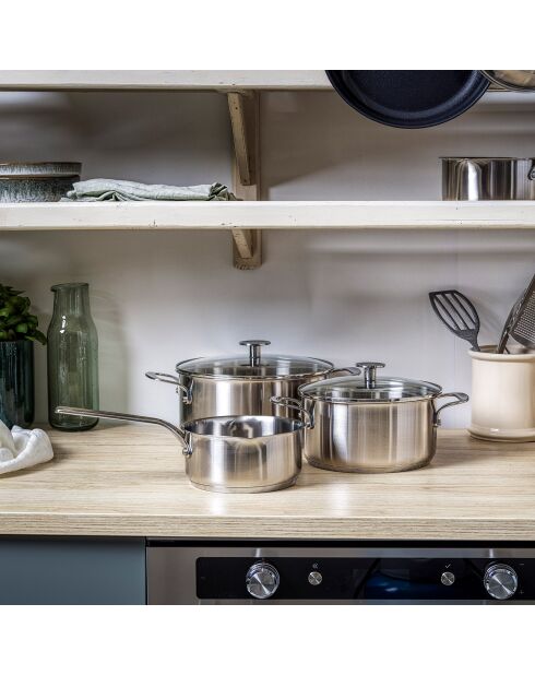 Casserole acier inoxydable induction argenté/noir - D.16 cm