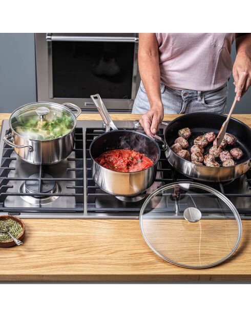 Casserole acier inoxydable induction argenté/noir - D.16 cm