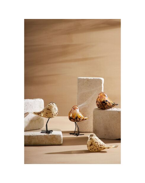 Presse papiers moineau Serin beige/doré  - 14x6x8 cm