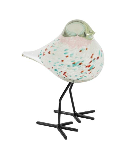 Deco Moineau Serin vert/rose  - 10.5x8x14 cm