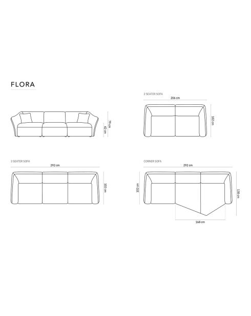 Canapé Modulaire Velours Flora 5 Places gris foncé - 292x102x79 cm