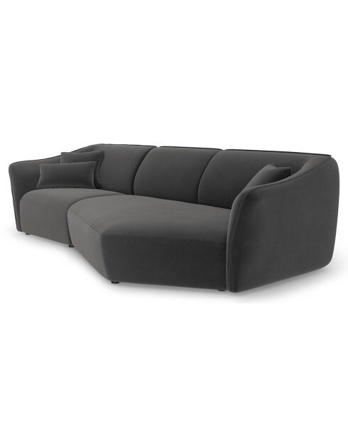 Canapé Angle Droit Modulaire Velours Flora 5 Places gris foncé - 292x138x79 cm