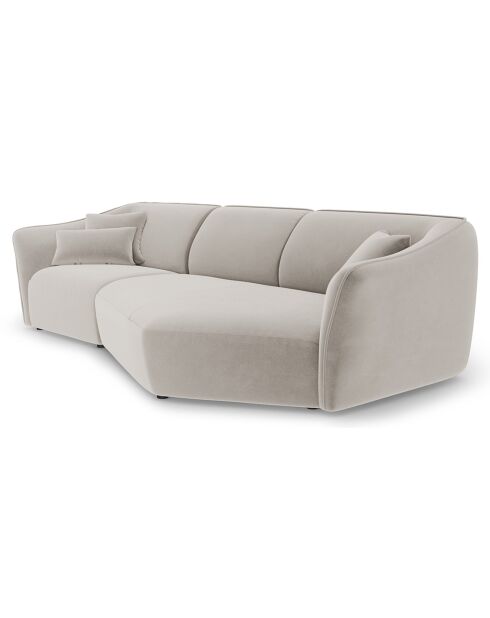 Canapé Angle Droit Modulaire Velours Flora 5 Places beige clair - 292x138x79 cm