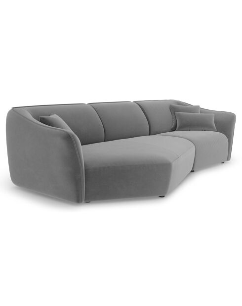 Canapé Angle Gauche Modulaire Velours Flora 5 Places gris clair - 292x138x79 cm