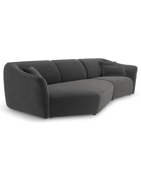 Canapé Angle Gauche Modulaire Velours Flora 5 Places gris foncé - 292x138x79 cm