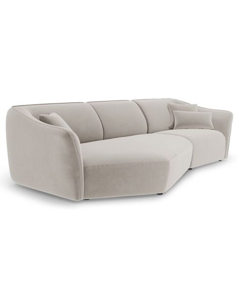 Canapé Angle Gauche Modulaire Velours Flora 5 Places beige clair - 292x138x79 cm