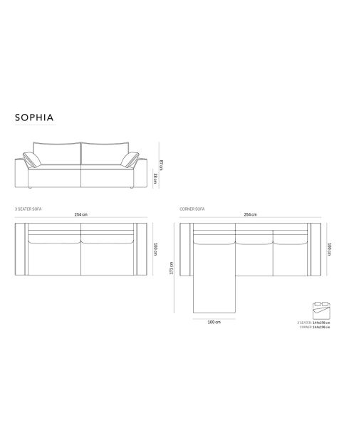 Canapé Angle Gauche Convertible avec Coffre Sophia 3 Places gris - 248x165x87 cm