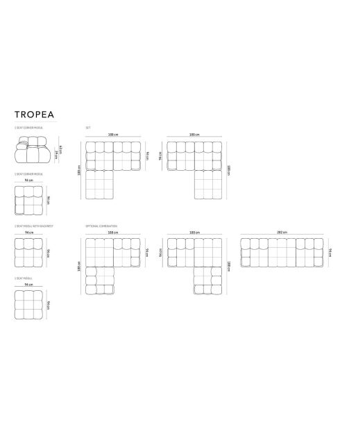 Canapé Modulable Gauche en Velours Tropea 4 Places noir - 285x157x63 cm