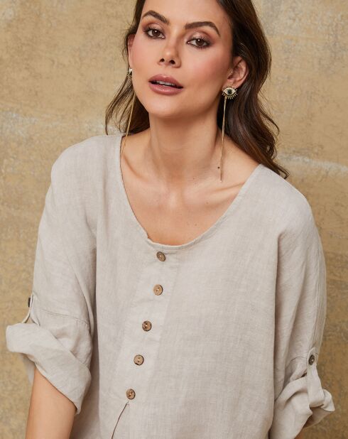 Cadence beige jurk van 100% linnen