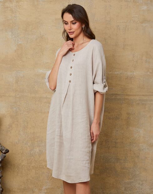 Cadence beige jurk van 100% linnen