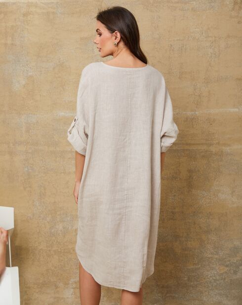 Cadence beige jurk van 100% linnen