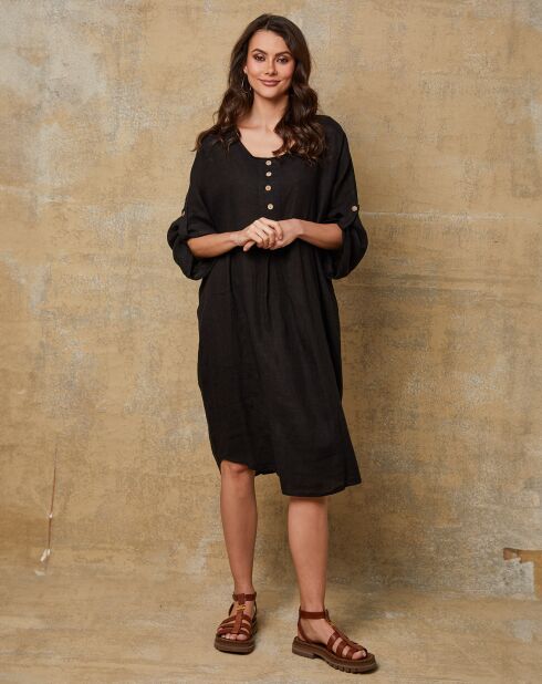 Cadence zwarte jurk van 100% linnen