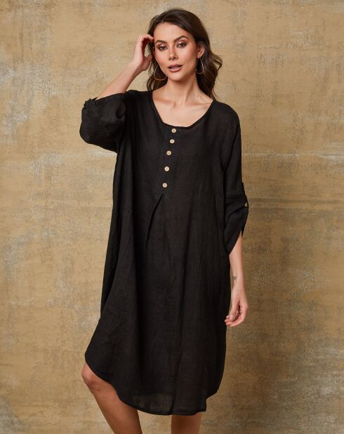 Cadence zwarte jurk van 100% linnen