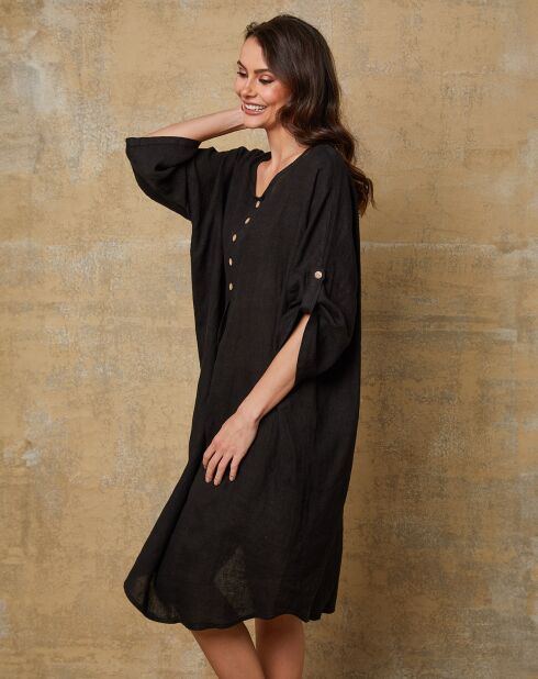 Cadence zwarte jurk van 100% linnen