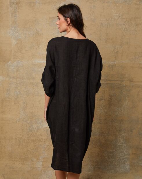 Cadence zwarte jurk van 100% linnen