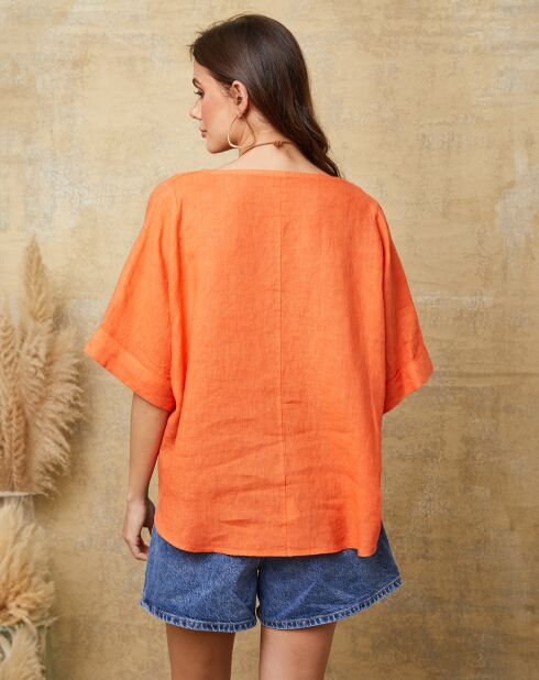 Oranje Calane top van 100% linnen
