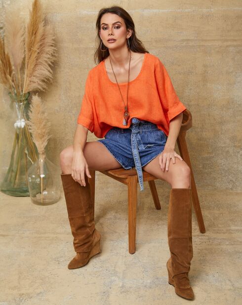 Oranje Calane top van 100% linnen