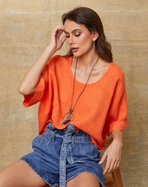 Oranje Calane top van 100% linnen