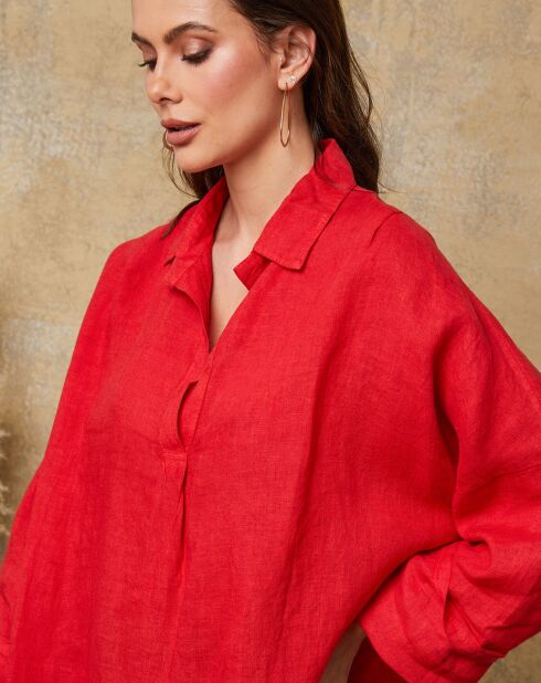 Rote Bluse Dola aus 100% Leinen