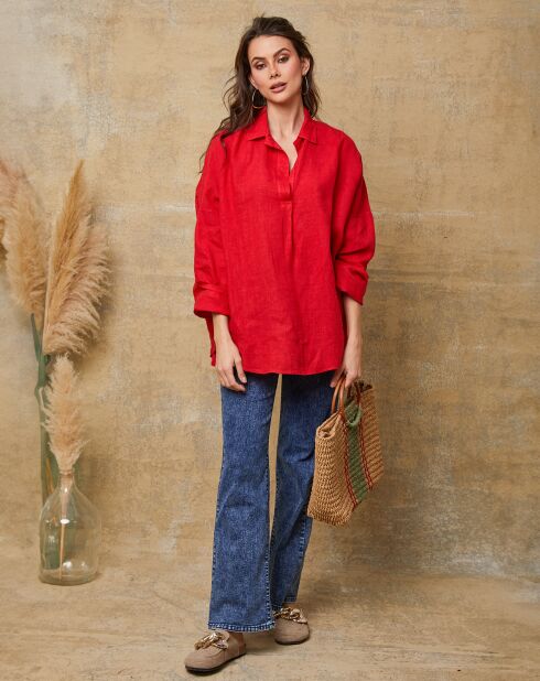 Rote Bluse Dola aus 100% Leinen
