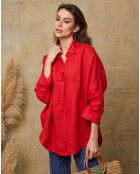 Rote Bluse Dola aus 100% Leinen