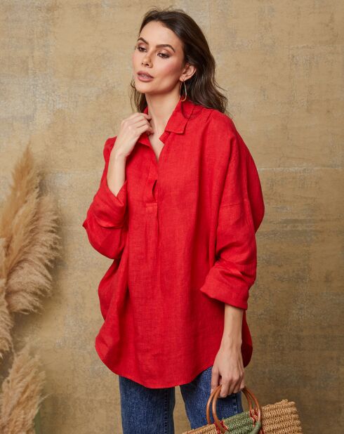 Rote Bluse Dola aus 100% Leinen