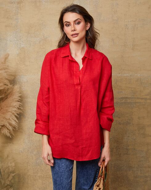 Rote Bluse Dola aus 100% Leinen