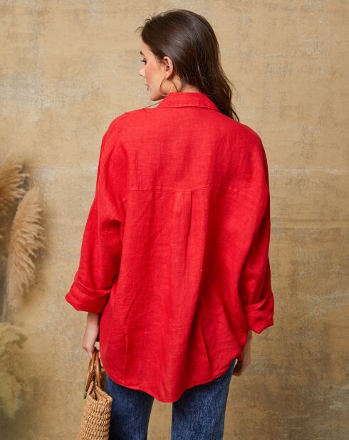Rote Bluse Dola aus 100% Leinen