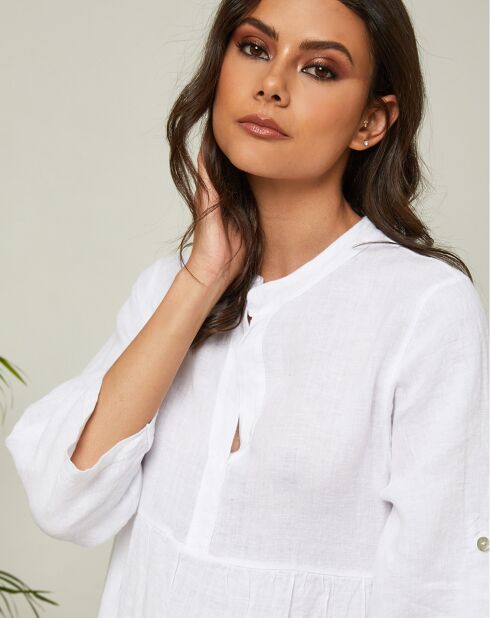 Weißes Gabin Kleid aus 100% Leinen