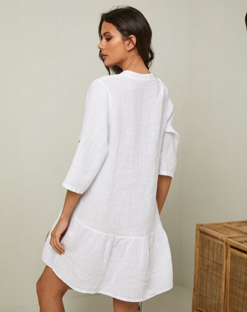 Weißes Gabin Kleid aus 100% Leinen