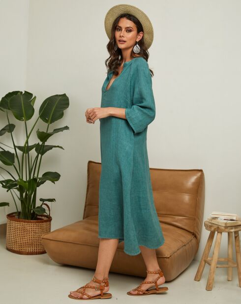 Grünes Kleid Granael aus 100% Leinen