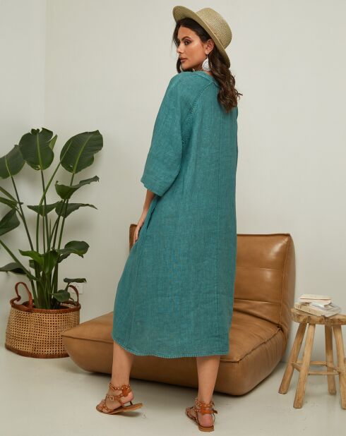 Grünes Kleid Granael aus 100% Leinen