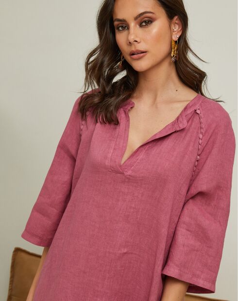 100% linnen Granael oudroze jurk