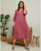 100% linnen Granael oudroze jurk