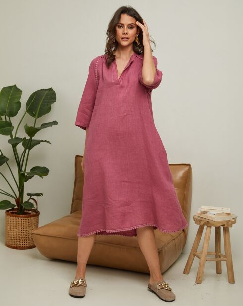 100% linnen Granael oudroze jurk
