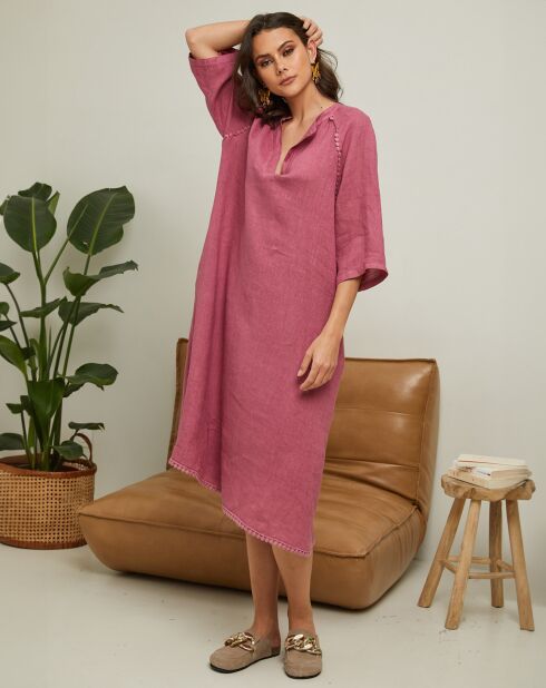 100% linnen Granael oudroze jurk