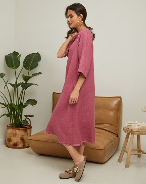 100% linnen Granael oudroze jurk