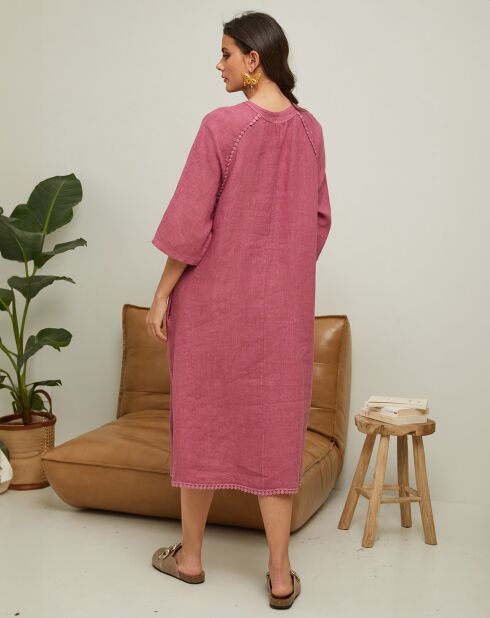 100% linnen Granael oudroze jurk