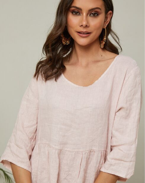 Gustav 100% linnen jurk poederroze