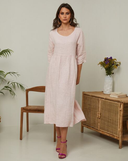 Gustav 100% linnen jurk poederroze