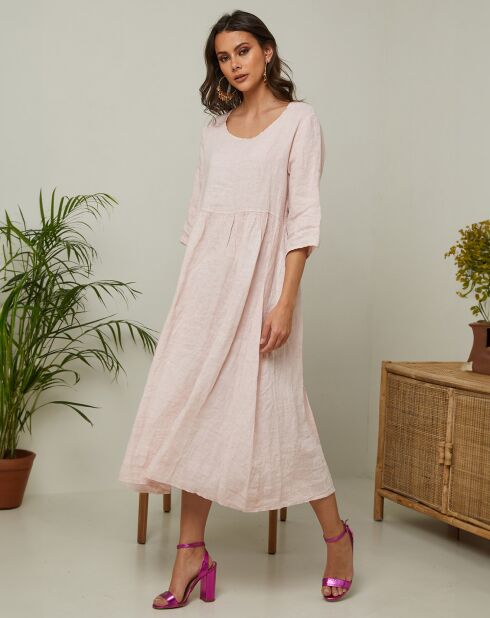 Gustav 100% linnen jurk poederroze