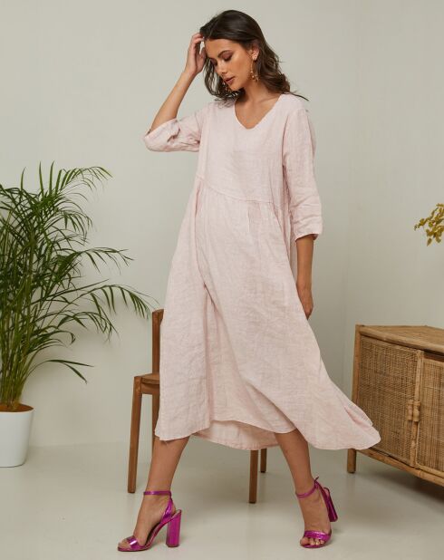 Gustav 100% linnen jurk poederroze