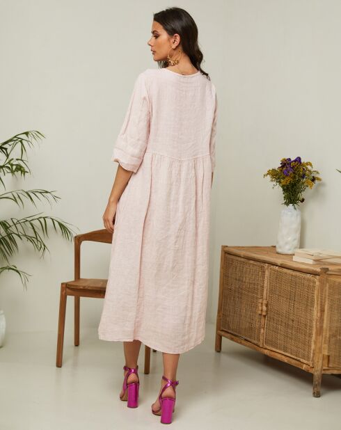 Gustav 100% linnen jurk poederroze