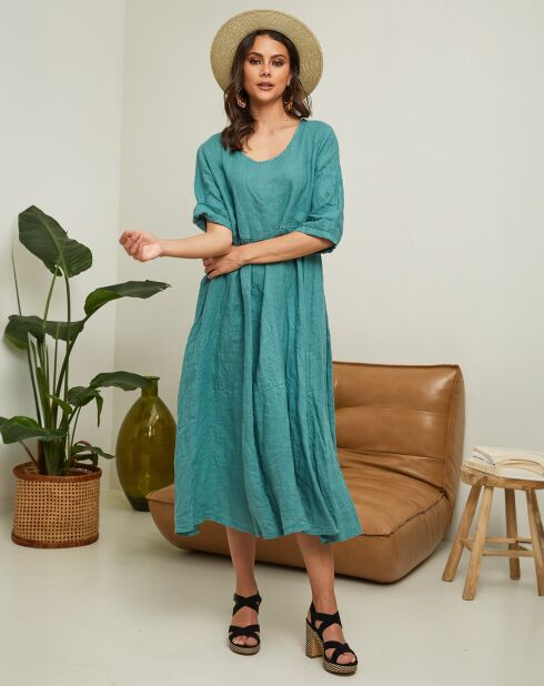 Gustav groene jurk van 100% linnen