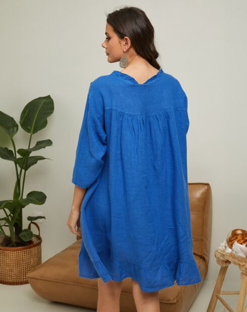 Jasmine elektrische blauwe jurk van 100% linnen