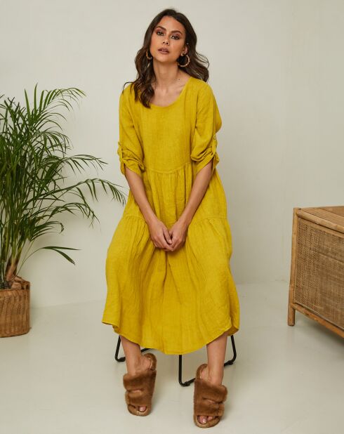 Lantana saffraanjurk van 100% linnen