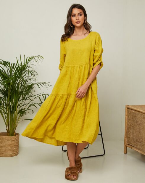 Lantana saffraanjurk van 100% linnen