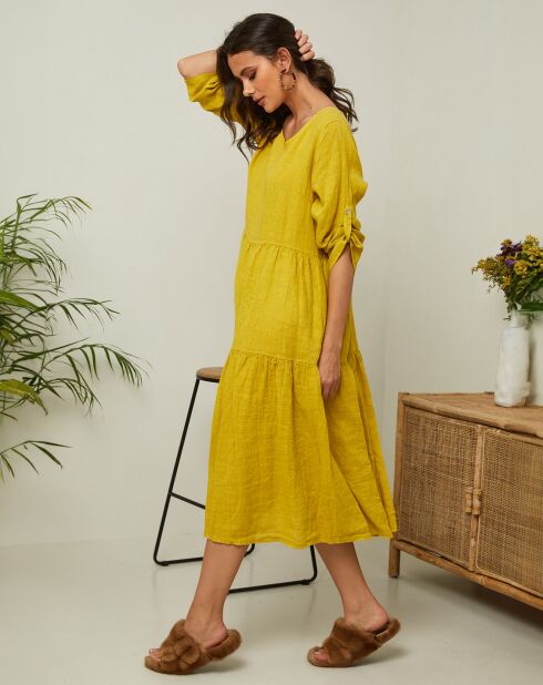 Lantana saffraanjurk van 100% linnen